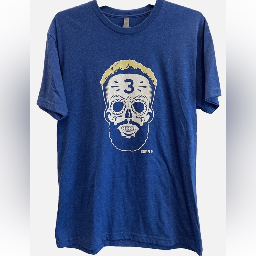 Odell Beckham Jr‎ Sugar Skull T-Shirt Large Blue 🏈 NFLPA Los Angeles Rams